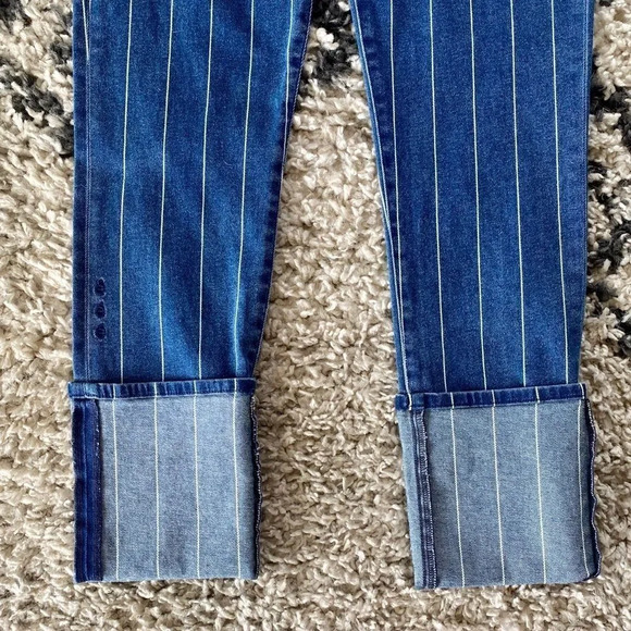 New Etica Finn Striped High Rise Straight Leg Cuffed Jeans - Picture 6 of 16